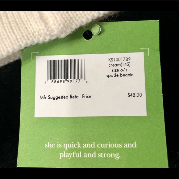 Kate Spade -Winter White Hat Beanie w/ Black Spade - Picture 9 of 13